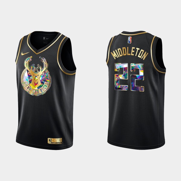 NBA Milwaukee Bucks Trikot Khris Middleton 22 Nike 2021-22 Schwarz Golden Edition 75th Anniversary Diamond Swingman - Herren NBA Milwaukee Bucks Trikot Khris Middleton 22 Nike 2021-22 Schwarz Golden Edition 75th Anniversary Diamond Swingman - Herren